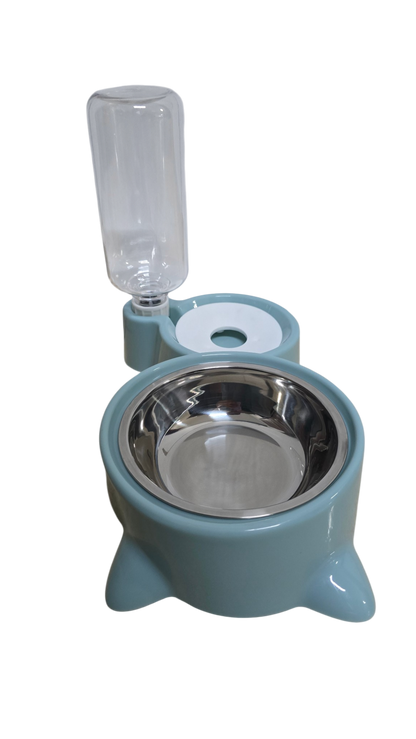 JUEGO DE TAZON CON ACCESORIOS PARA ALIMENTACIÓN DE MASCOTAS DUOPETS