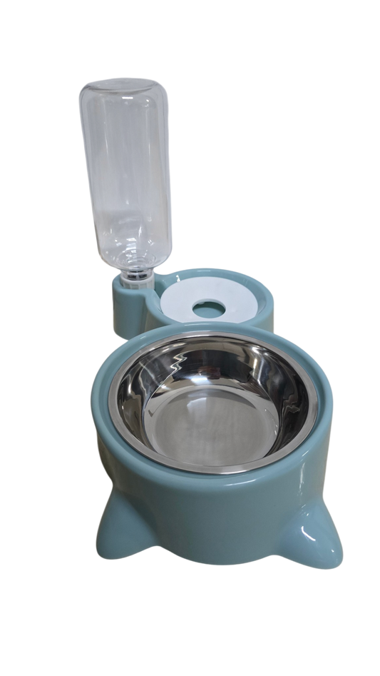 JUEGO DE TAZON CON ACCESORIOS PARA ALIMENTACIÓN DE MASCOTAS DUOPETS