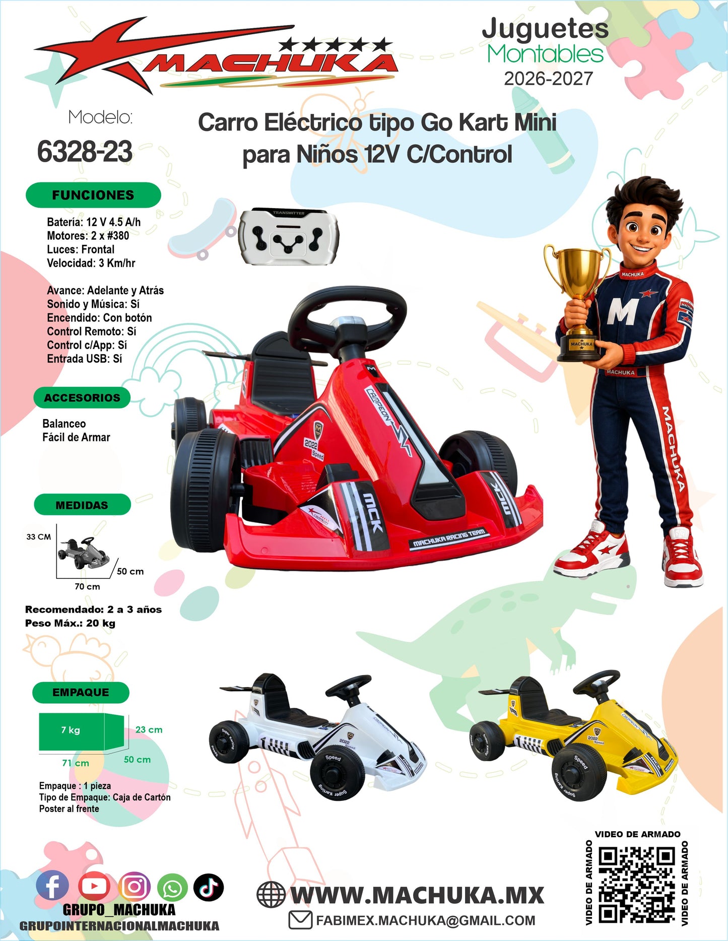 Carrito Go Kart Mini Campeón 12V C/Control Remoto