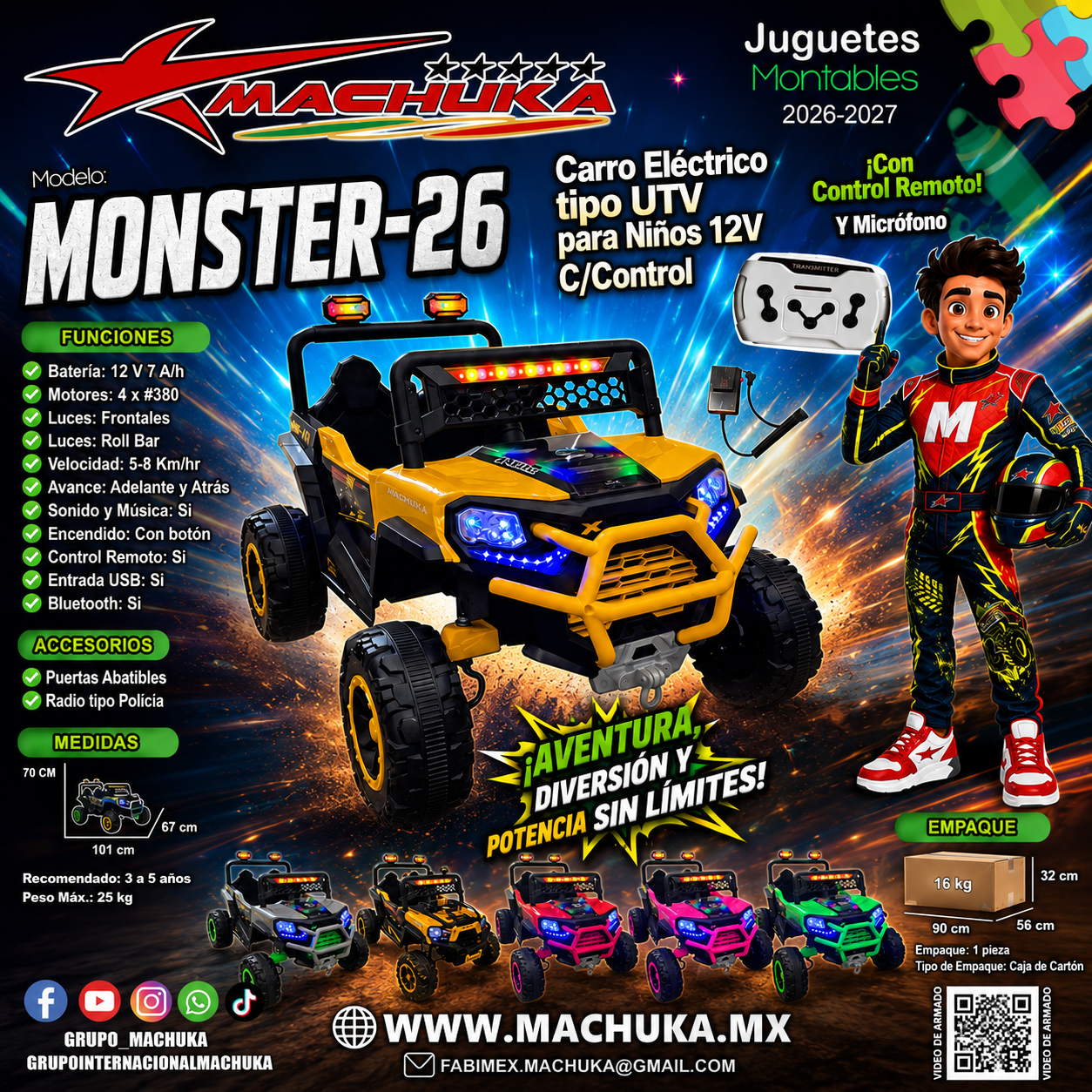 CARRO ELÉCTRICO MONSTER-26 12V CON CONTROL REMOTO