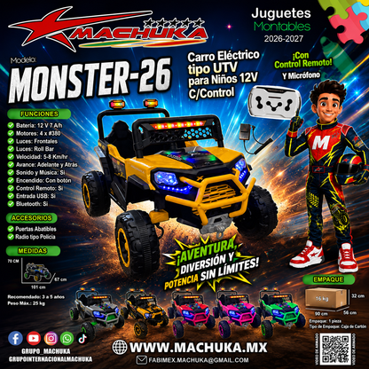 CARRO ELÉCTRICO MONSTER-26 12V CON CONTROL REMOTO