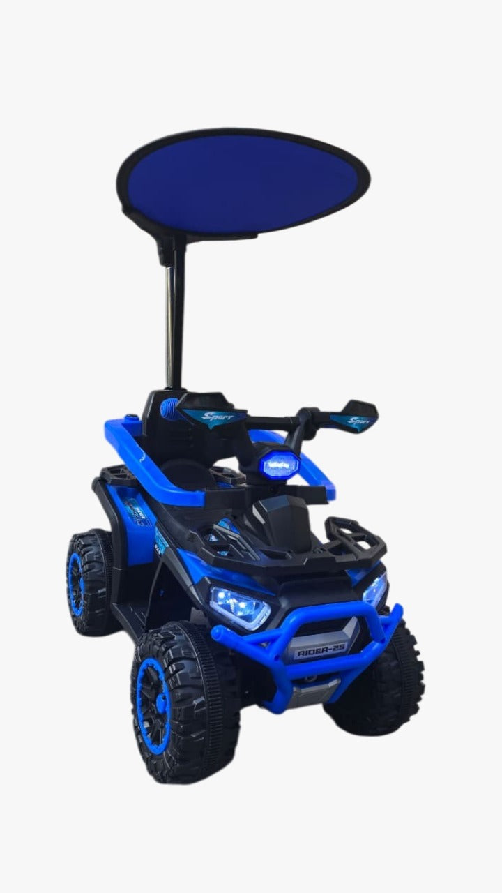 CUATRIMOTO ELÉCTRICA Y MANUAL RIDER-25, 6V C/TOLDO, CONTROL Y LUCES