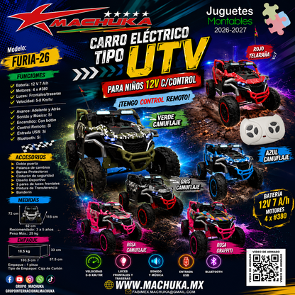 CARRO ELECTRICO 12V FURIA-26 CON CONTROL REMOTO