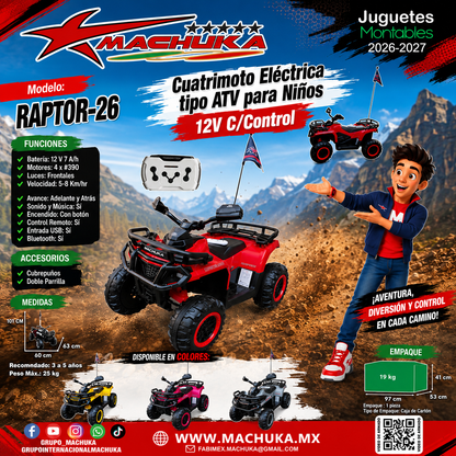 CUATRIMOTO ELÉCTRICA RAPTOR 12V MACHUKA
