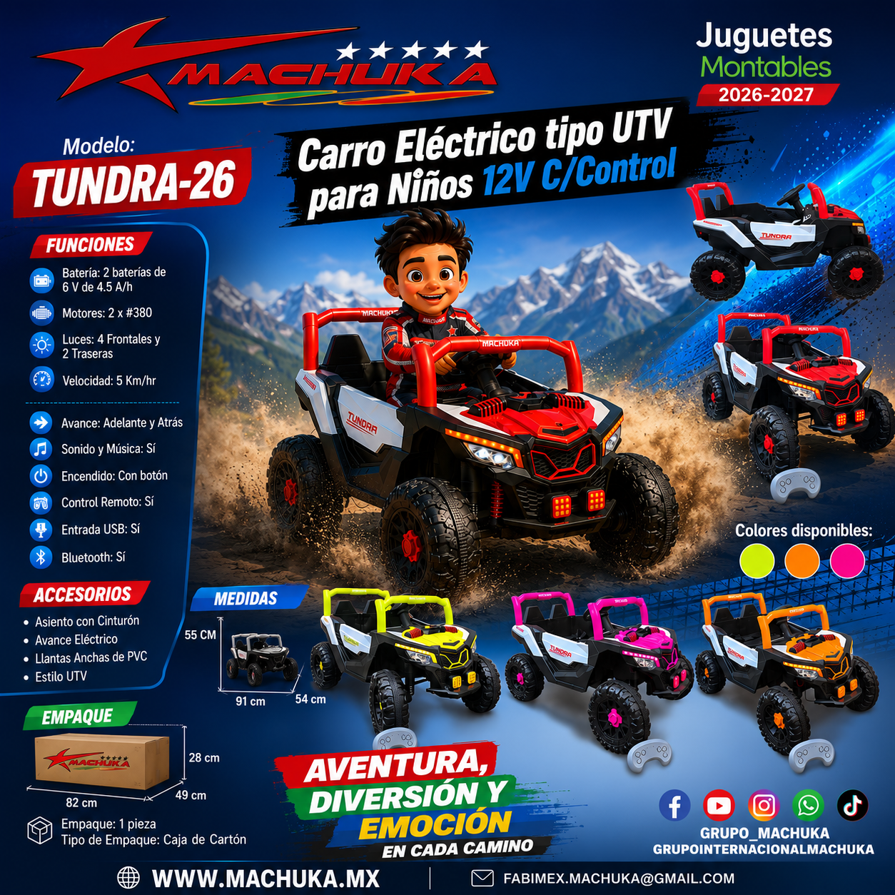 CARRO ELECTRICO TUNDRA-26 12V CON CONTROL REMOTO