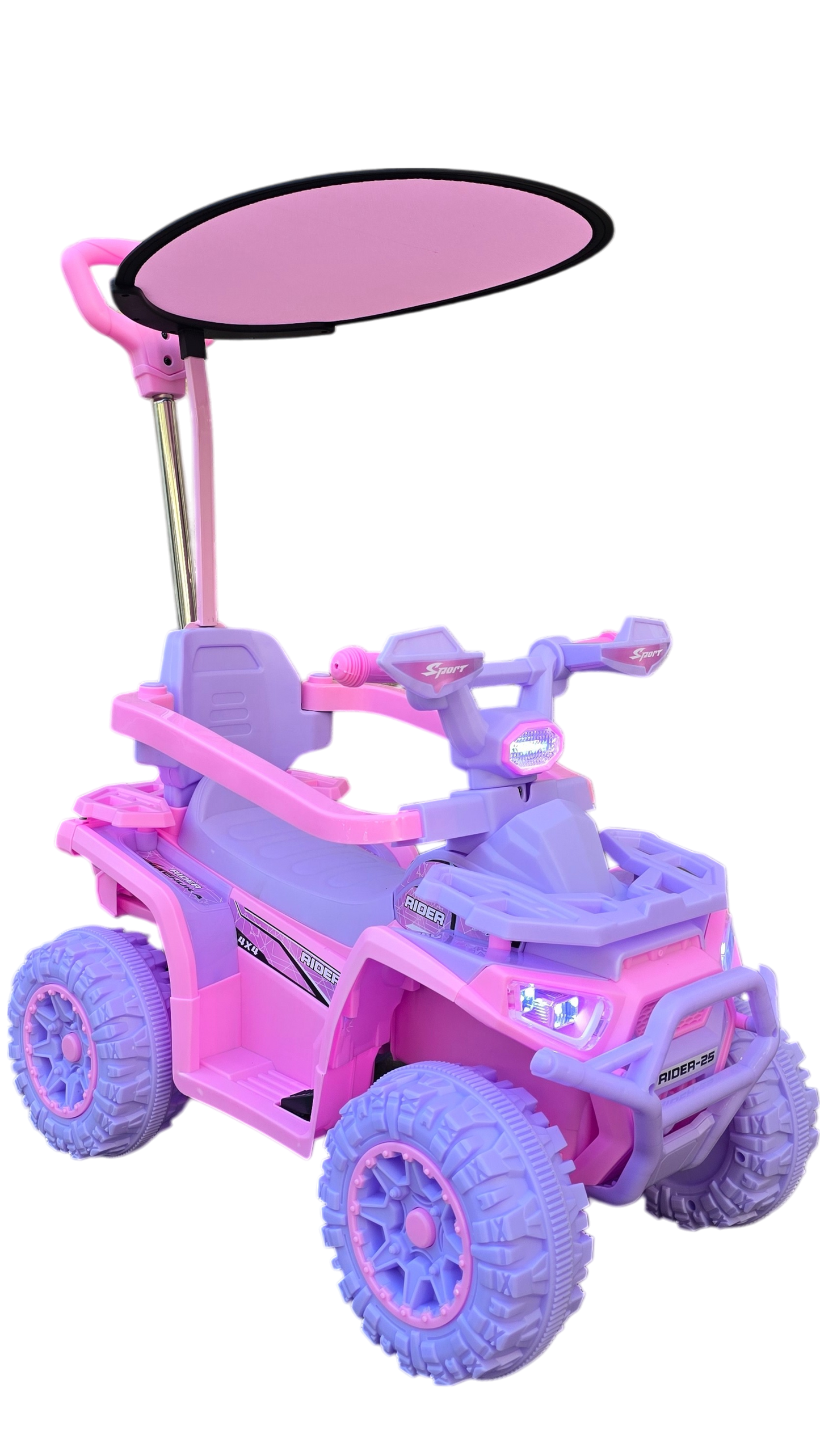 CUATRIMOTO ELÉCTRICA Y MANUAL RIDER-25, 6V C/TOLDO, CONTROL Y LUCES