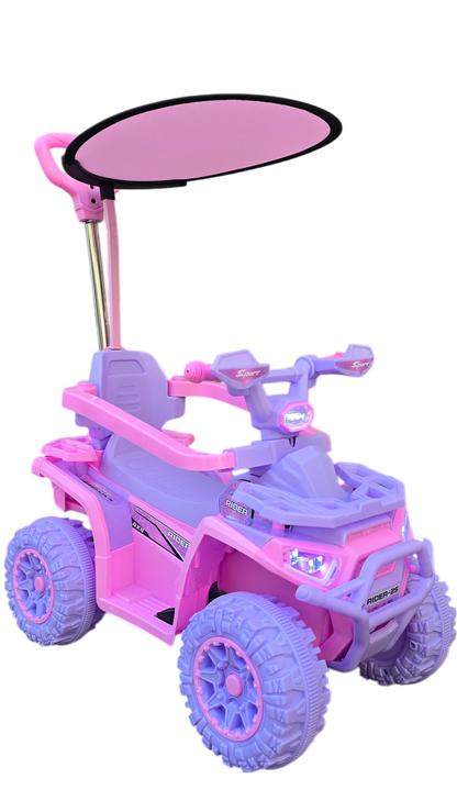 CUATRIMOTO ELÉCTRICA Y MANUAL RIDER-25, 6V C/TOLDO, CONTROL Y LUCES