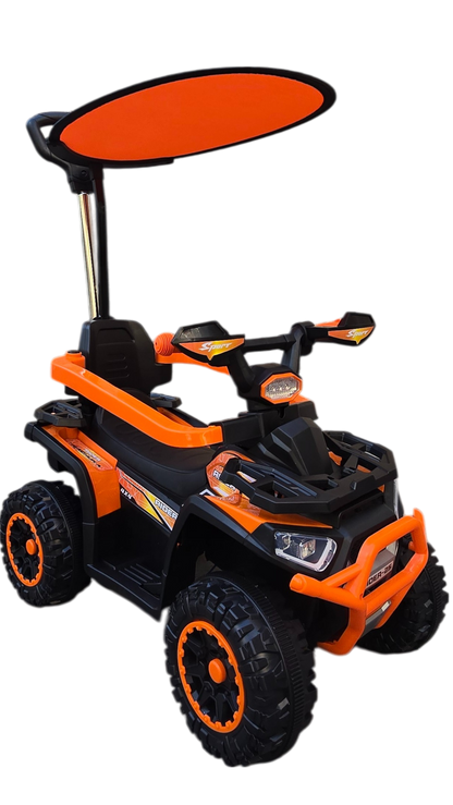 CUATRIMOTO ELÉCTRICA Y MANUAL RIDER-25, 6V C/TOLDO, CONTROL Y LUCES