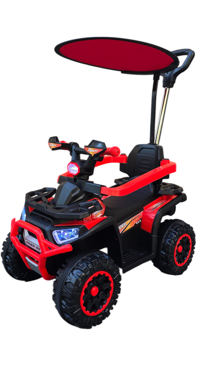 CUATRIMOTO ELÉCTRICA Y MANUAL RIDER-25, 6V C/TOLDO, CONTROL Y LUCES