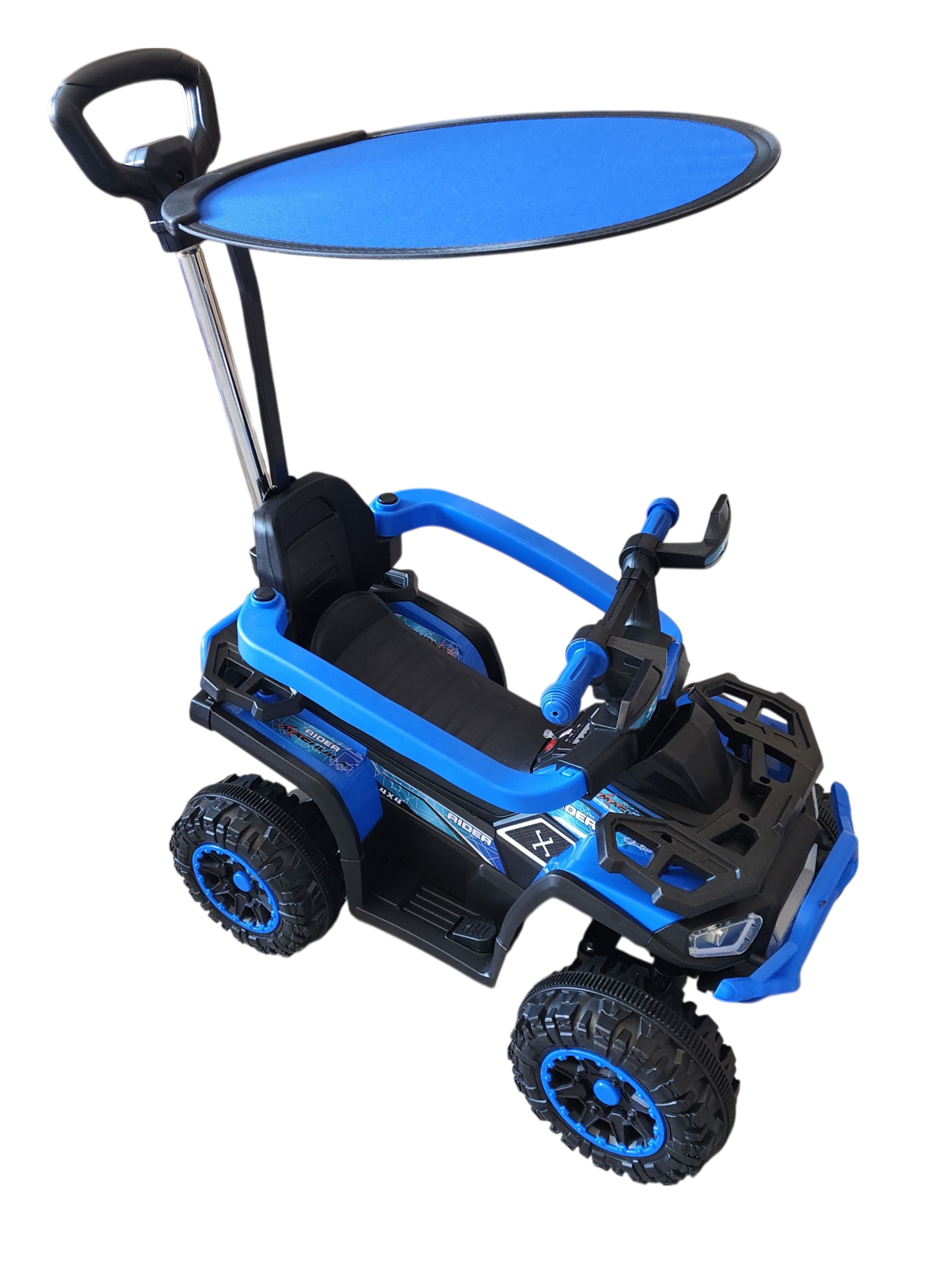 CUATRIMOTO ELÉCTRICA Y MANUAL RIDER-25, 6V C/TOLDO, CONTROL Y LUCES