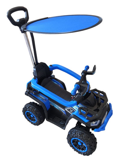 CUATRIMOTO ELÉCTRICA Y MANUAL RIDER-25, 6V C/TOLDO, CONTROL Y LUCES