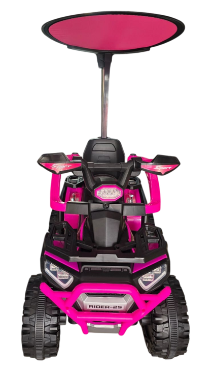 CUATRIMOTO ELÉCTRICA Y MANUAL RIDER-25, 6V C/TOLDO, CONTROL Y LUCES