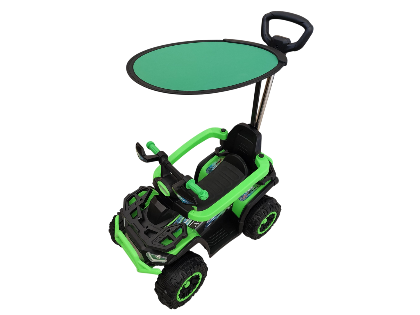 CUATRIMOTO ELÉCTRICA Y MANUAL RIDER-25, 6V C/TOLDO, CONTROL Y LUCES