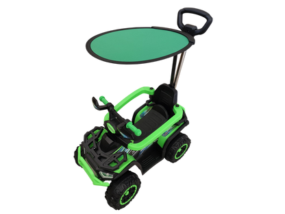 CUATRIMOTO ELÉCTRICA Y MANUAL RIDER-25, 6V C/TOLDO, CONTROL Y LUCES