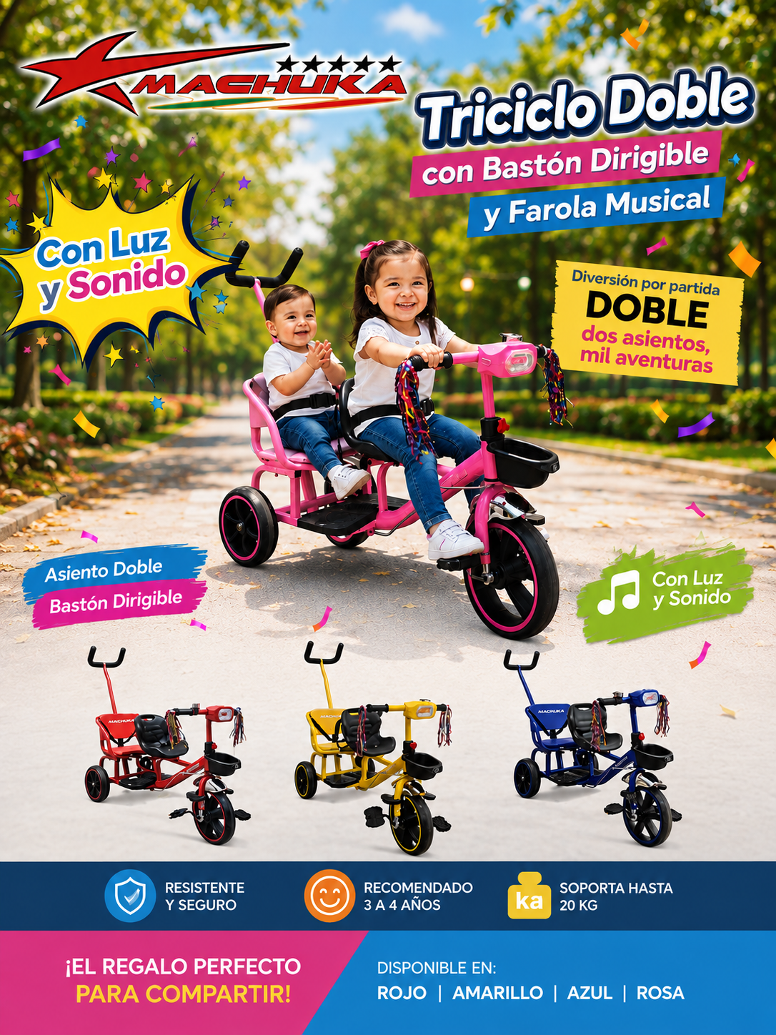 TRICICLO DOBLE CON BASTÓN DOBLE-26 MACHUKA