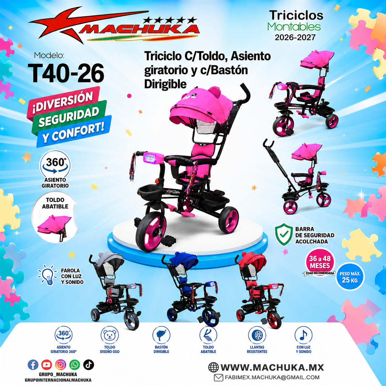 TRICICLO GIRATORIO T40-26 CON TOLDO